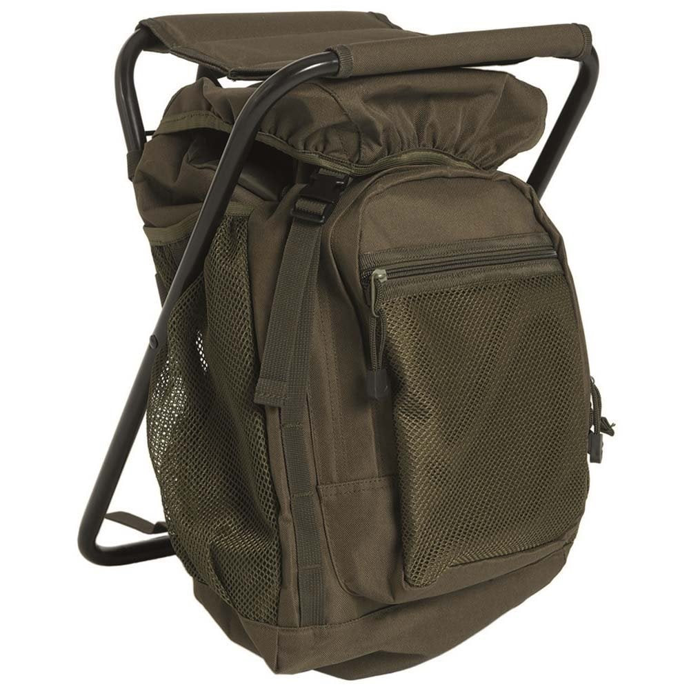 Mochila verde con asiento plegable 20l, compacta y ligera para camping y senderismo
