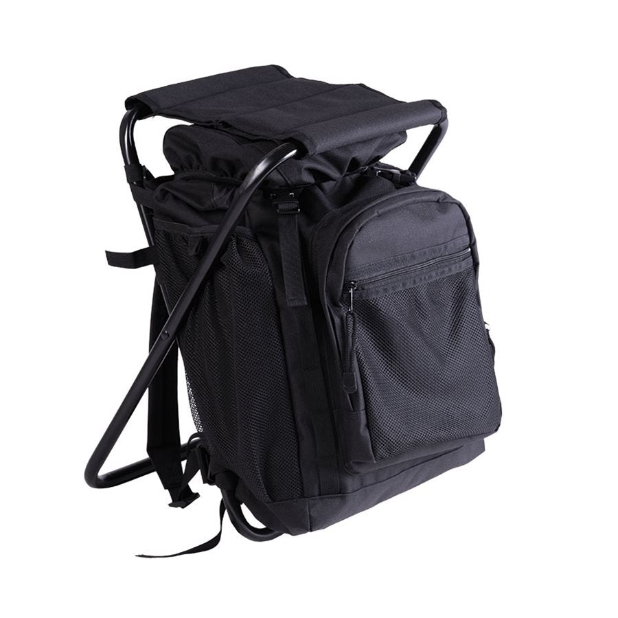 Mochila verde con asiento plegable 20l, compacta y ligera para camping y senderismo