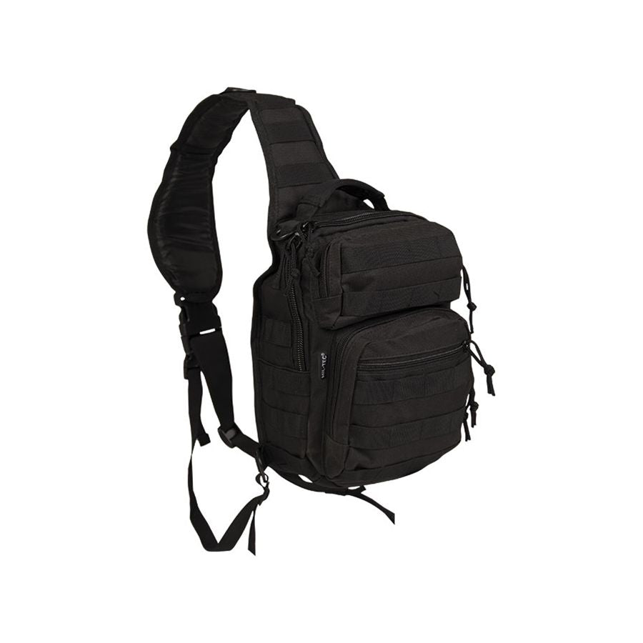 Mochila ASSAULT pequeña verde con sistema MOLLE y tirante acolchado para un hombro
