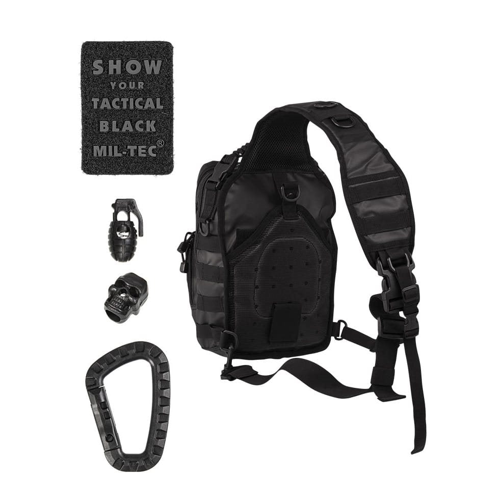 Mochila ASSAULT pequeña negra con un tirante y sistema MOLLE