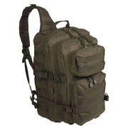 Mochila ASSAULT verde con sistema MOLLE y correa acolchada para un hombro, 48 x 33 x 27 cm