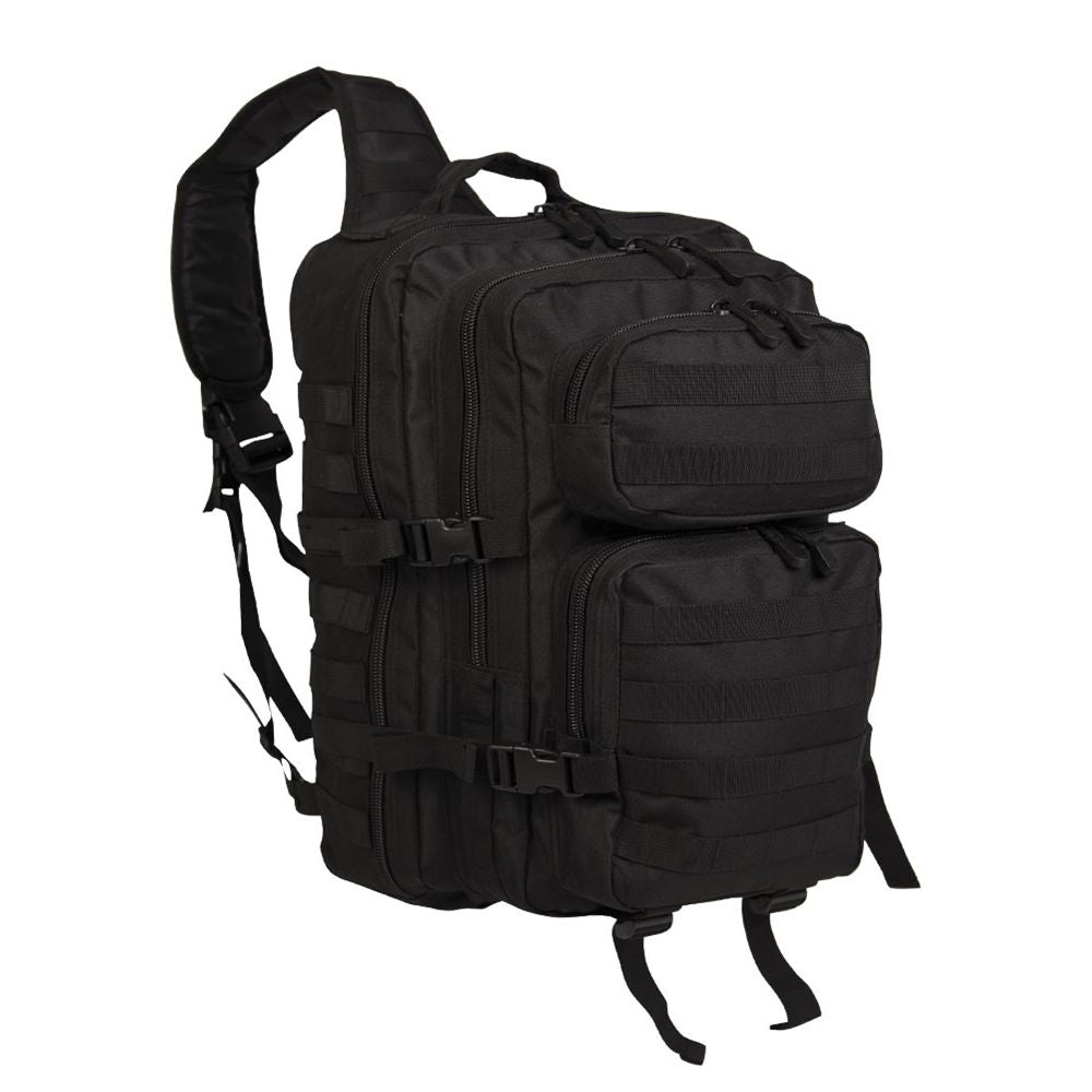 Mochila ASSAULT verde con sistema MOLLE y correa acolchada para un hombro, 48 x 33 x 27 cm