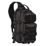 Mochila ASSAULT grande negra con un solo tirante, sistema MOLLE y revestimiento PU