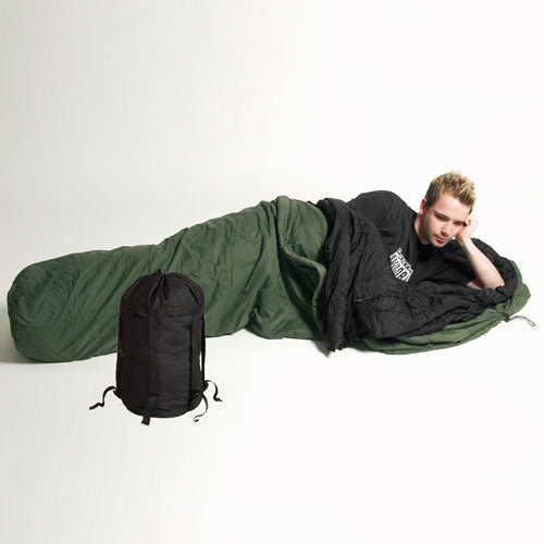 Saco de dormir modular US verde y negro, dos piezas, cremallera reversible