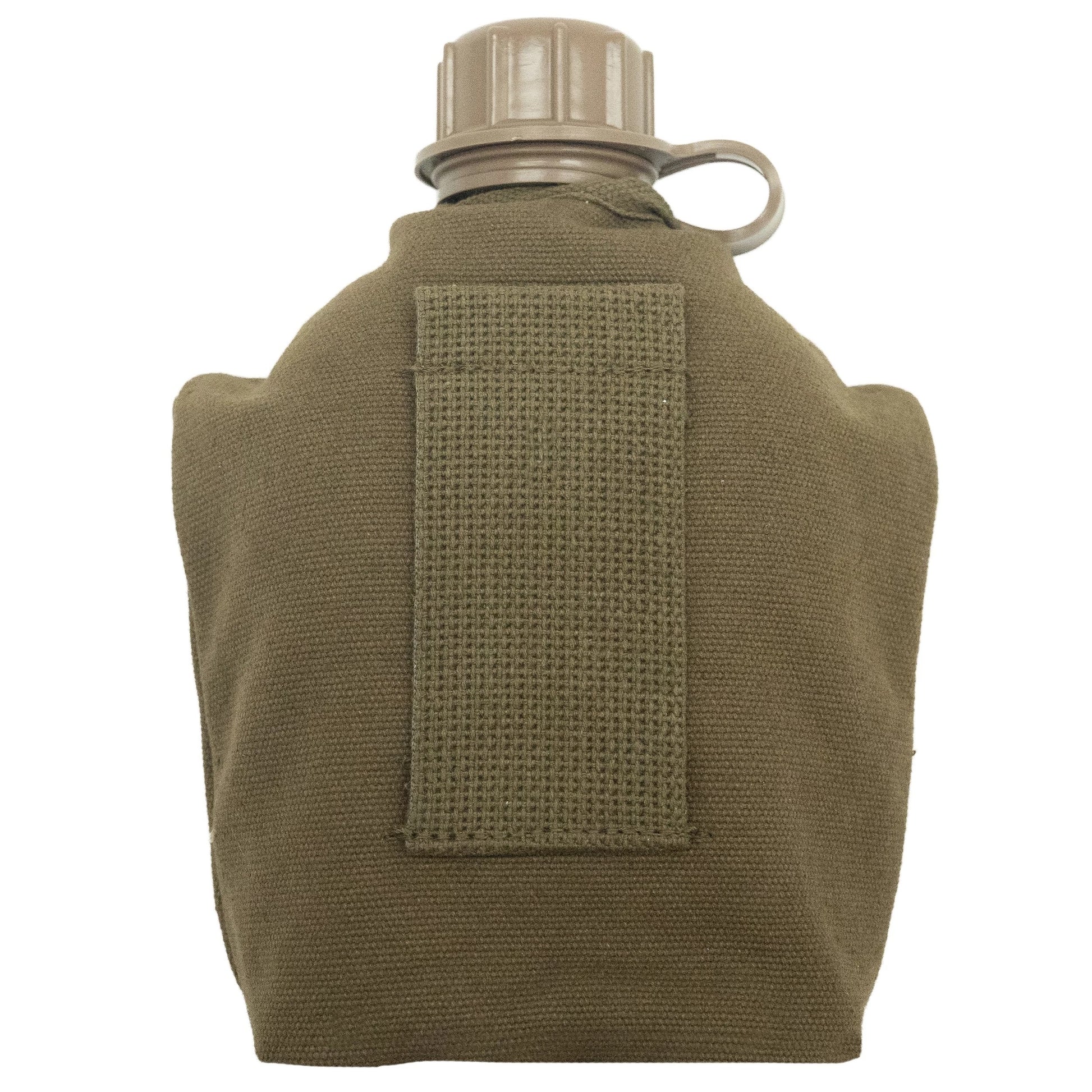 Funda verde para cantimplora tipo US 1L en lona de algodón con presilla trasera