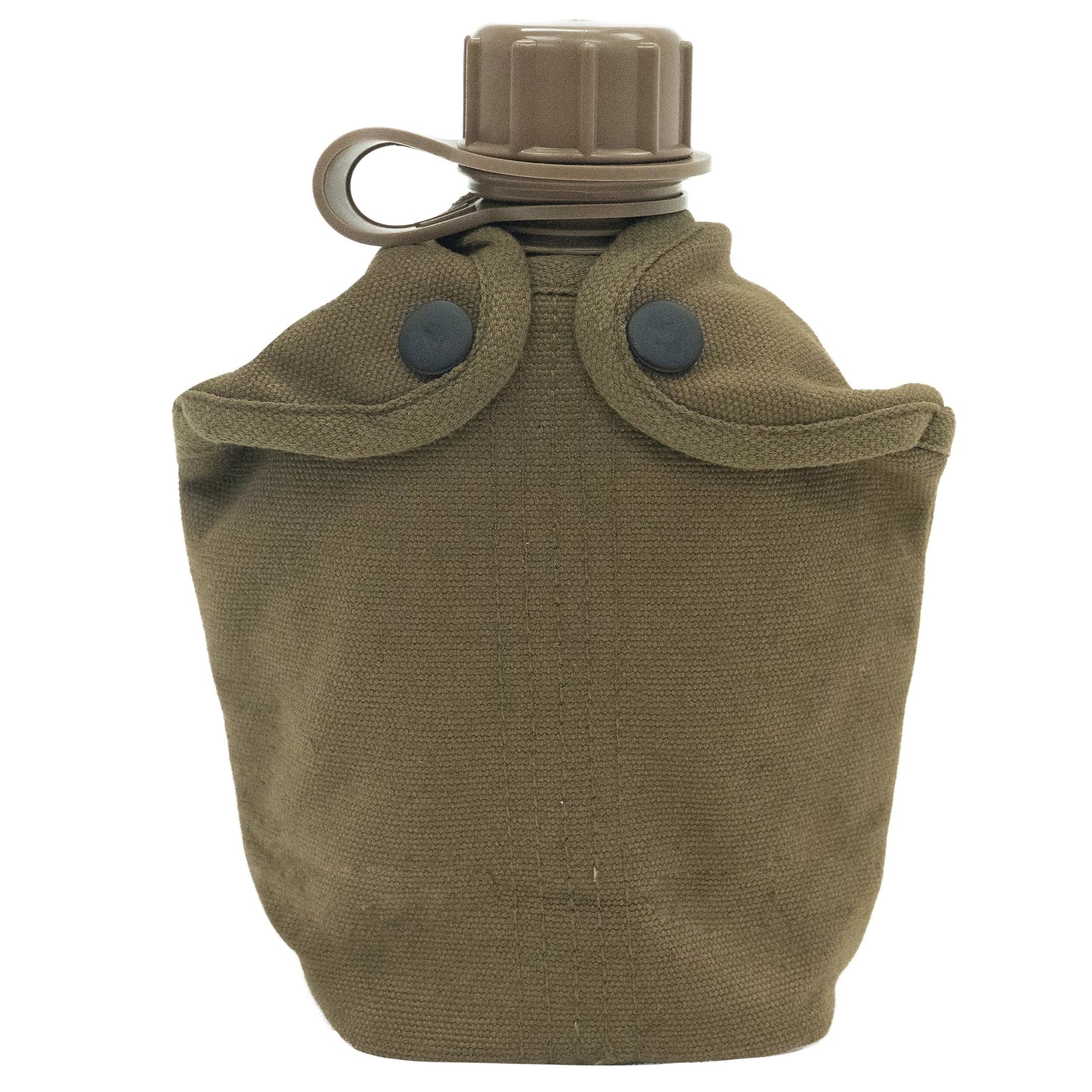 Funda verde para cantimplora tipo US 1L en lona de algodón con presilla trasera