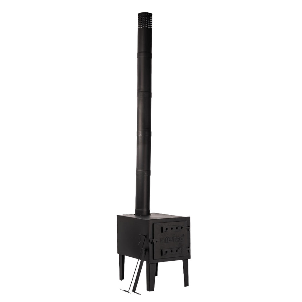 Estufa para tienda con chimenea, combustible sólido, 43,5x62,5x38 cm
