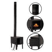 Estufa para tienda con chimenea, combustible sólido, 43,5x62,5x38 cm