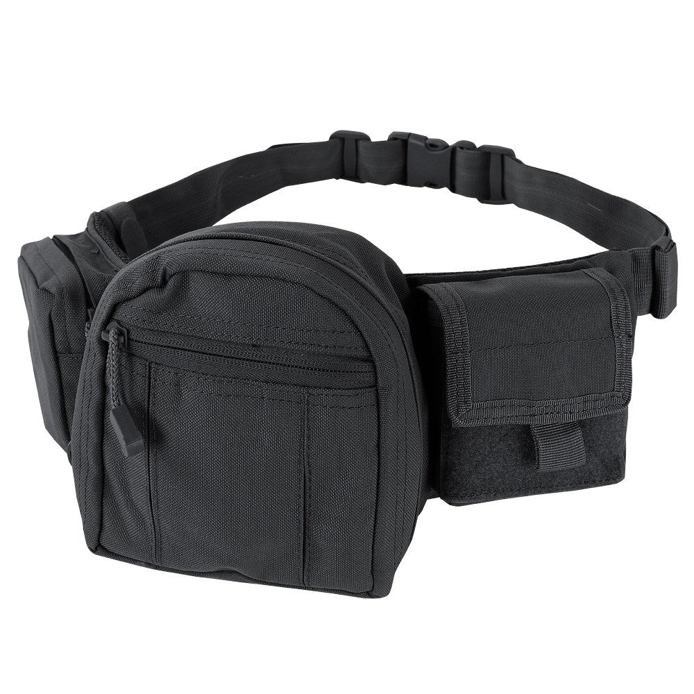 Riñonera FANNY PACK negra con cinturón y bolsillo central para porte oculto