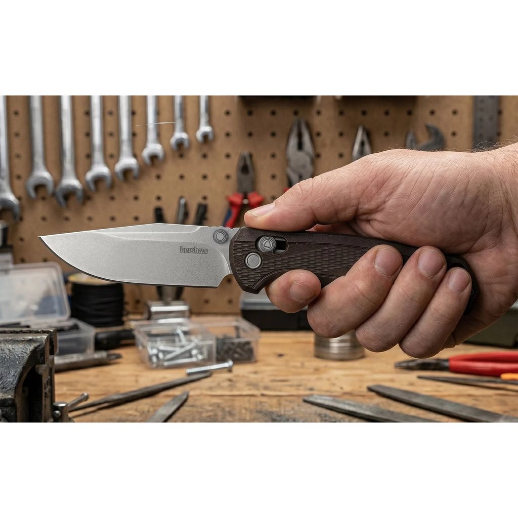Cuchillo plegable MANEUVER de Kershaw con empuñadura de nylon texturado y hoja stonewashed