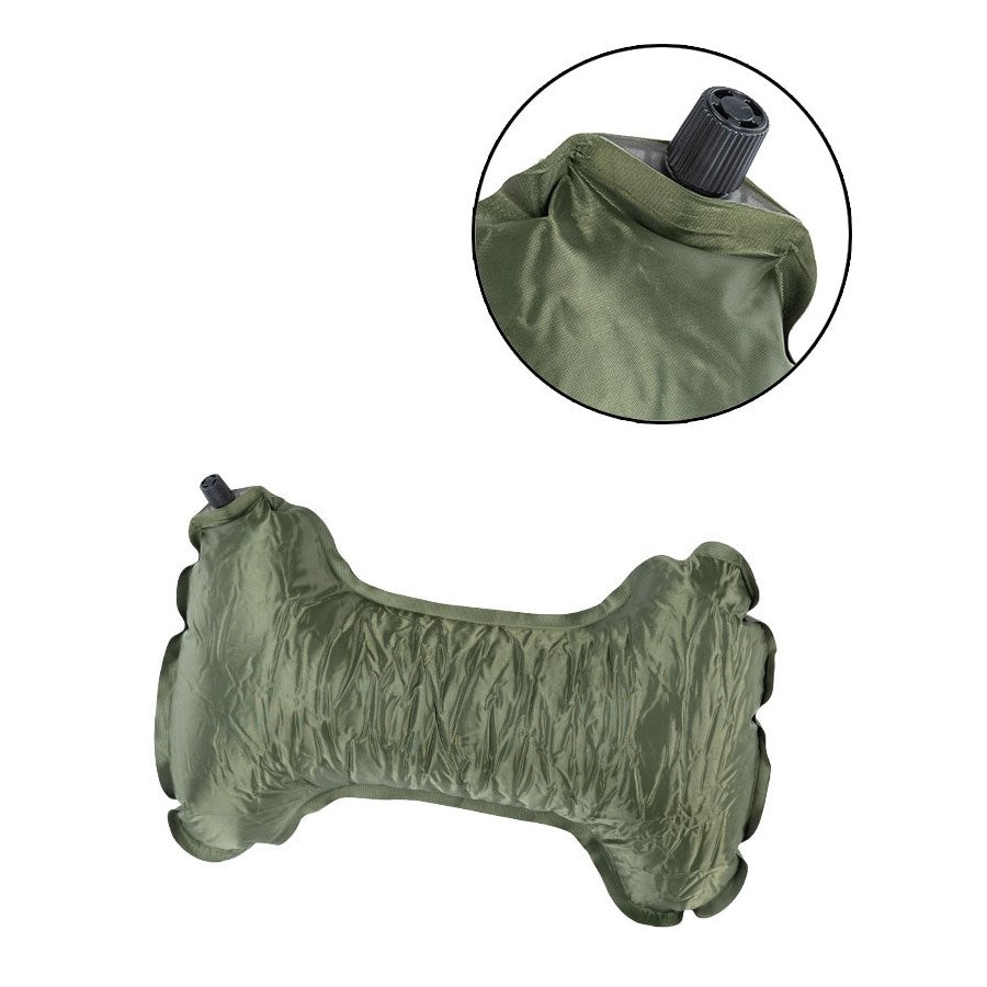Almohada cervical autoinflable verde con bolsa de transporte