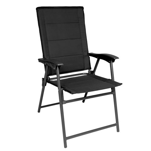 Silla plegable ARMY negra con armazón de tubo de acero y asiento de poliéster recubierto de PVC