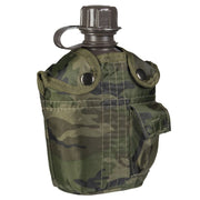 Cantimplora de campaña US 1 l con funda nylon camuflaje Woodland y clips Alice para cinturón