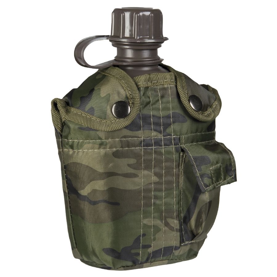 Cantimplora de campaña US 1 l con funda nylon camuflaje Woodland y clips Alice para cinturón