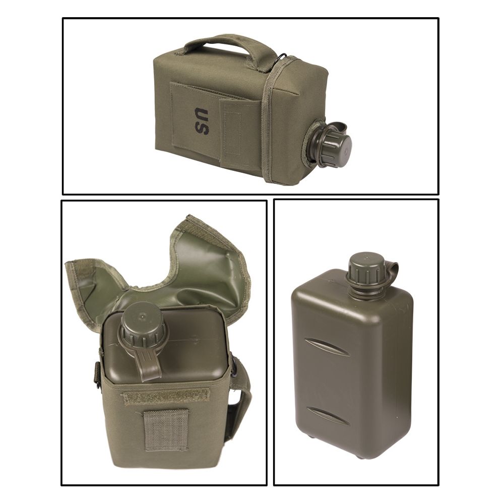 Cantimplora de campaña cuadrada PATROL 2 l con funda y correa, color verde