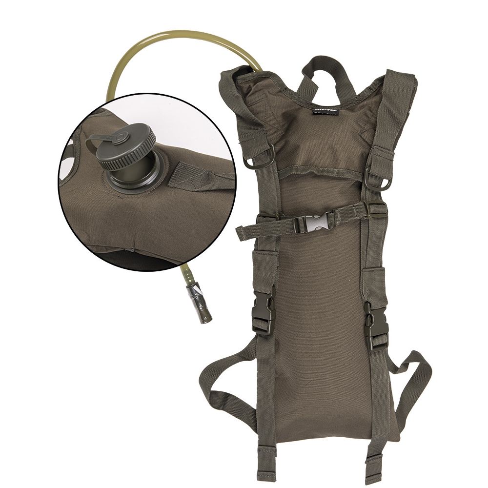 Mochila de hidratación 3L verde con correas y boquilla
