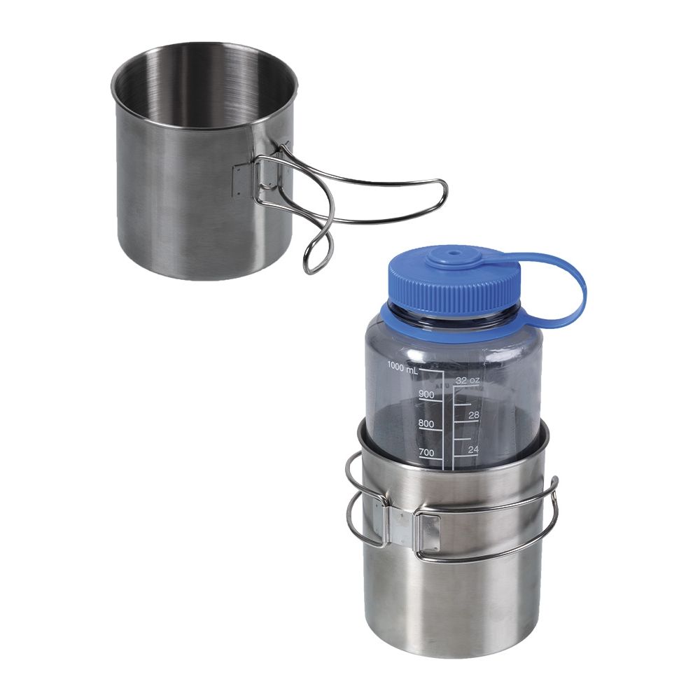 Taza de acero inoxidable MIL-TEC 800 ml con asas plegables