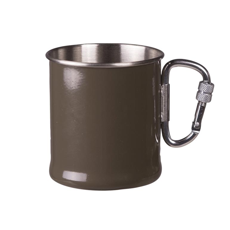 Taza de acero inoxidable verde 250 ml con mosquetón roscado