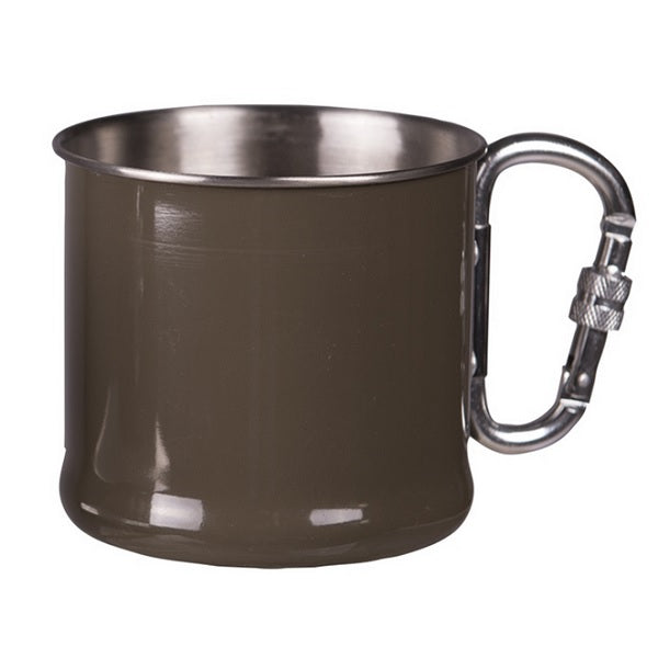 Taza de acero inoxidable 500 ml verde con mosquetón roscado
