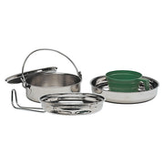 Set de cocina acero inoxidable para 1 persona con taza, sartén, cazo y plato