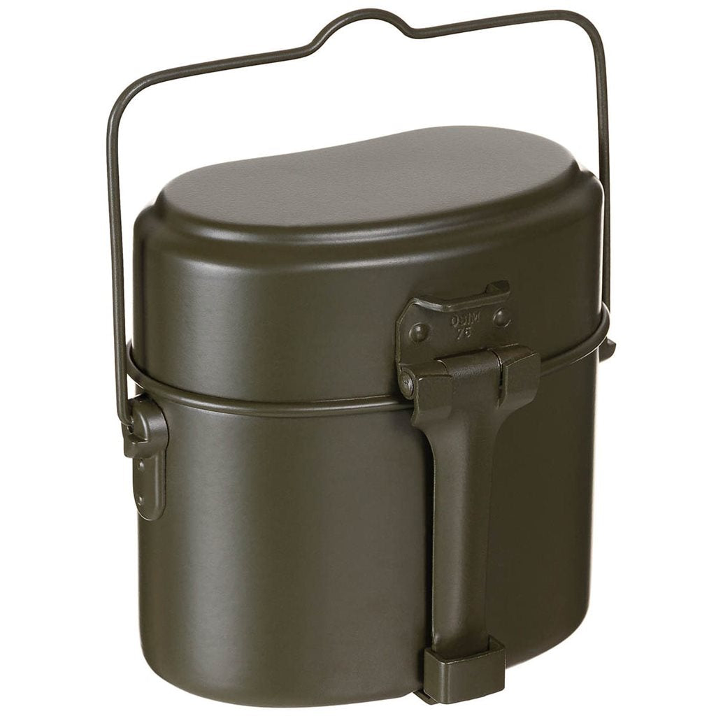 Juego de vajilla militar Bundeswehr de aluminio verde de 3 piezas con asa plegable, sin usar