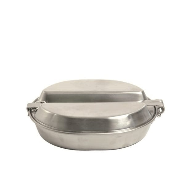 Set de comedor militar de acero inoxidable con sartén y plato dividido en dos