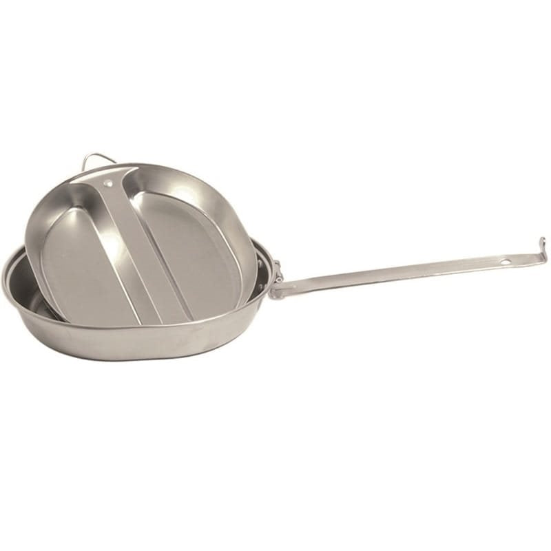 Set de comedor militar de acero inoxidable con sartén y plato dividido en dos
