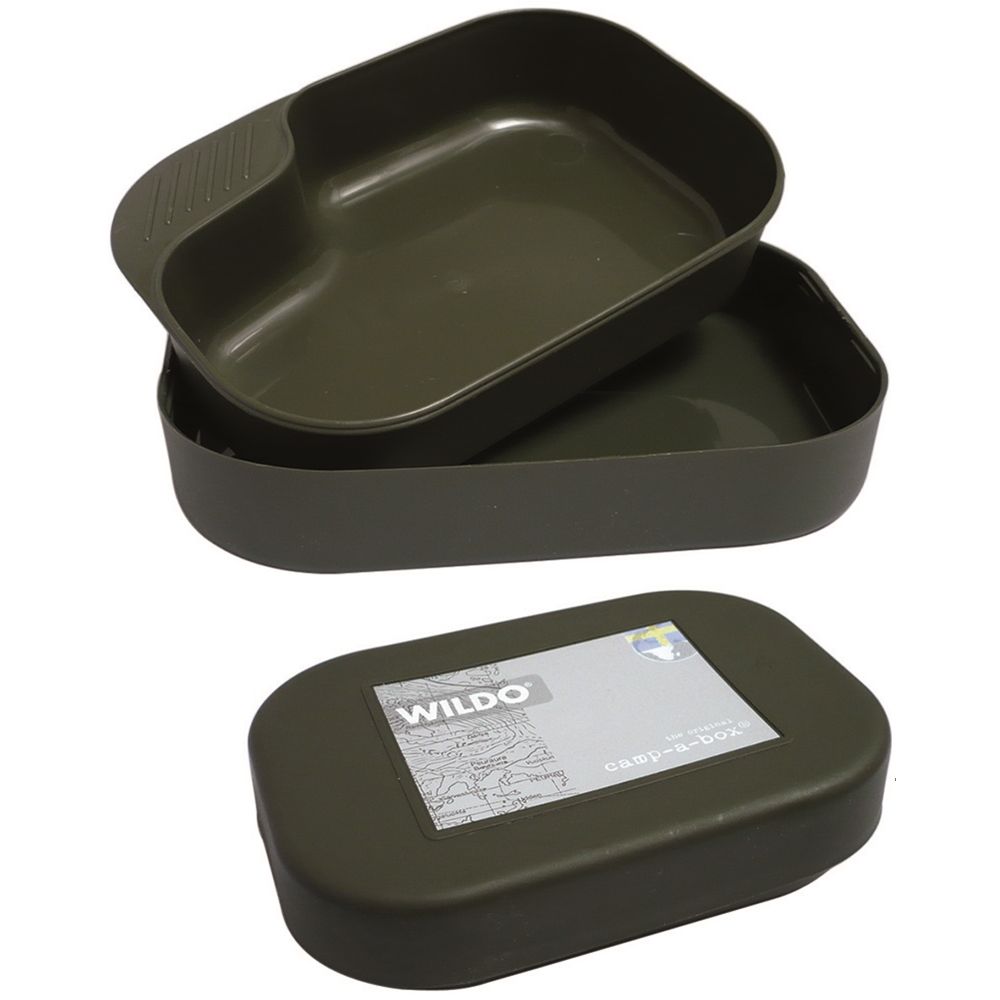 Vajilla WILDO Camp-A-Box verde de plástico, set de 2 piezas