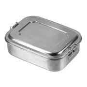 Caja para comida de acero inoxidable 18 x 14 x 6,5 cm con cierre de dos broches