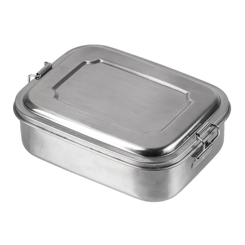 Caja para comida de acero inoxidable 18 x 14 x 6,5 cm con cierre de dos broches