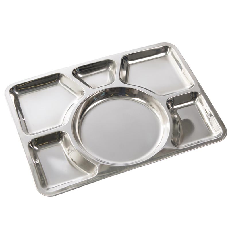 Bandeja de servir de acero inoxidable 40 x 30 cm con seis compartimentos, peso 460 g