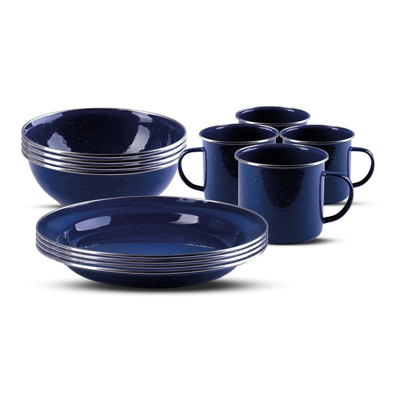 Set de vajilla esmaltada WESTERN 12 piezas con 4 platos 26 cm, 4 cuencos 16 cm y 4 tazas 8 cm