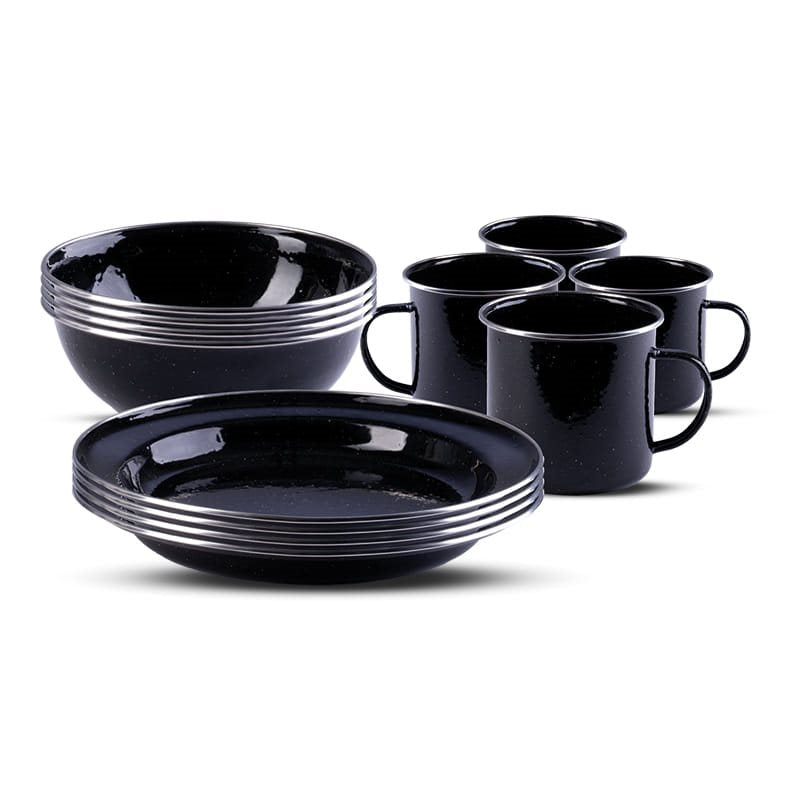 Set de vajilla esmaltada WESTERN 12 piezas con 4 platos 26 cm, 4 cuencos 16 cm y 4 tazas 8 cm
