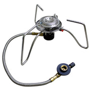 Hornillo de gas exterior 3500W con manguera para cartuchos roscados, patas plegables y válvula reguladora