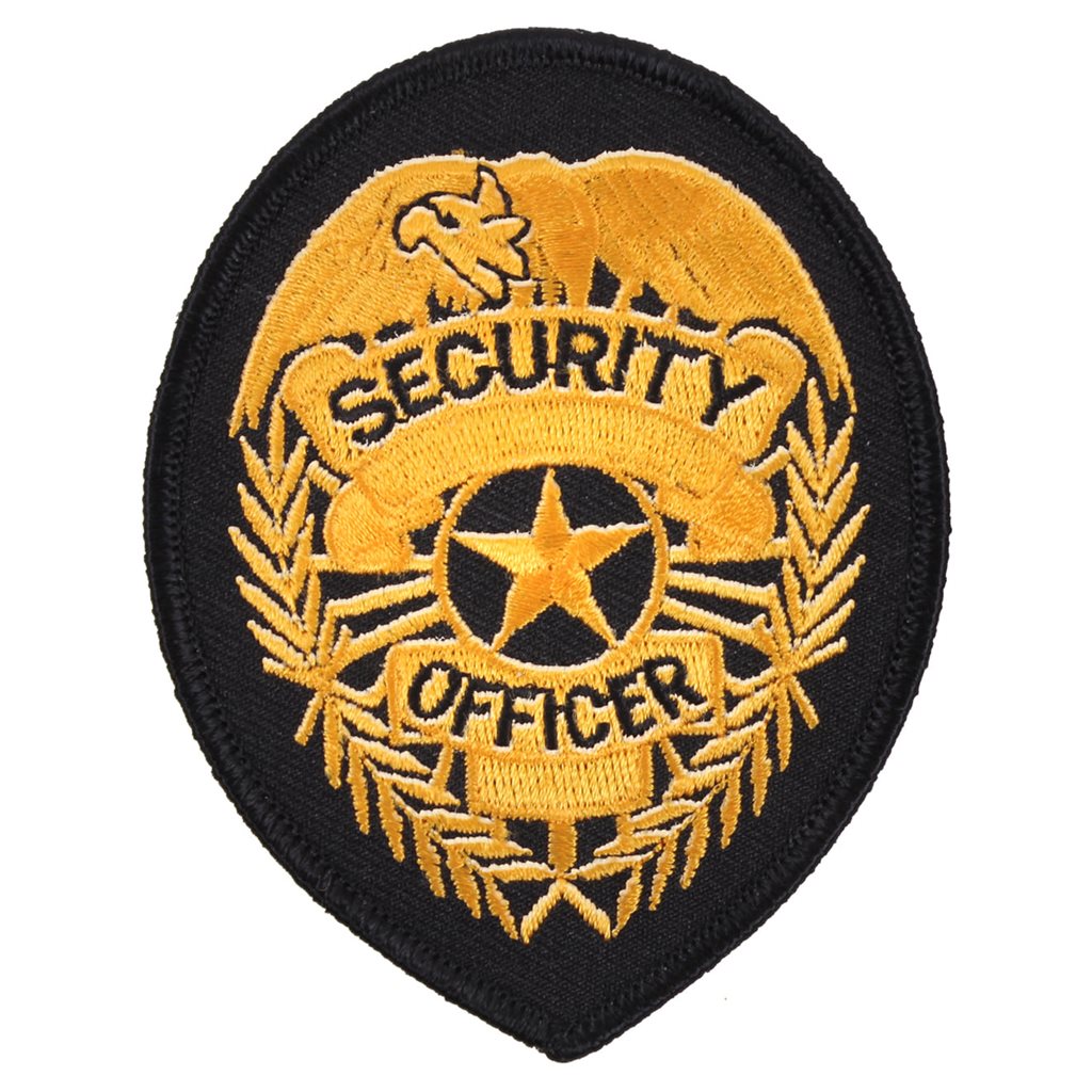 Parche GOLD SECURITY con leyenda SECURITY OFFICER, tamaño aprox. 7 x 9 cm