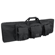 Bolsa para rifle 90 cm negra, vista frontal con bolsillos modulares y espacio para dos armas largas