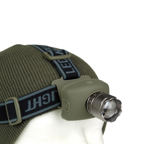 Linterna frontal LED CREE verde con correas elásticas y cabezal inclinable 90°