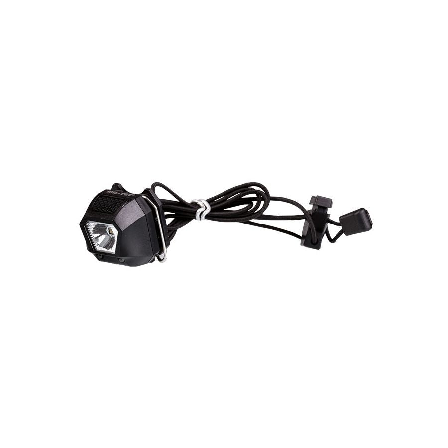 Linterna frontal MINI negra con clip y correas desmontables, 80 lúmenes, luz blanca y roja (LED)