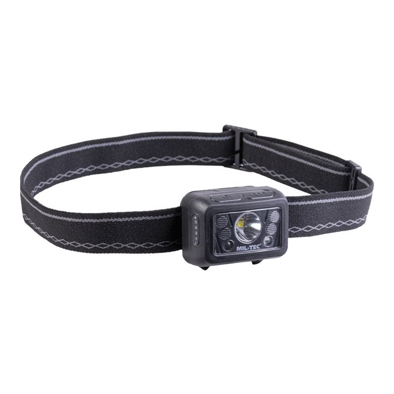 Linterna frontal recargable GC260 negra con LED blanco, verde y rojo
