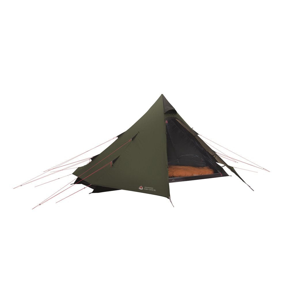 Tienda tipi Robens Green Cone verde para 4 personas con porche amplio