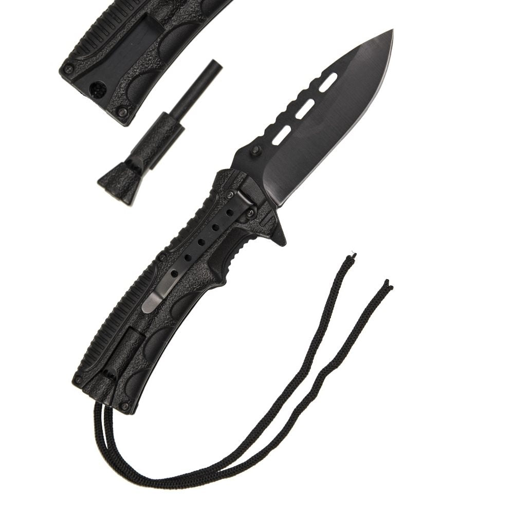 Cuchillo plegable One-Hand Paracord con empuñadura envuelta y pedernal