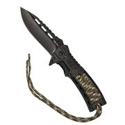 Navaja plegable ONE-HAND PARACORD WOOD con empuñadura de madera y pedernal