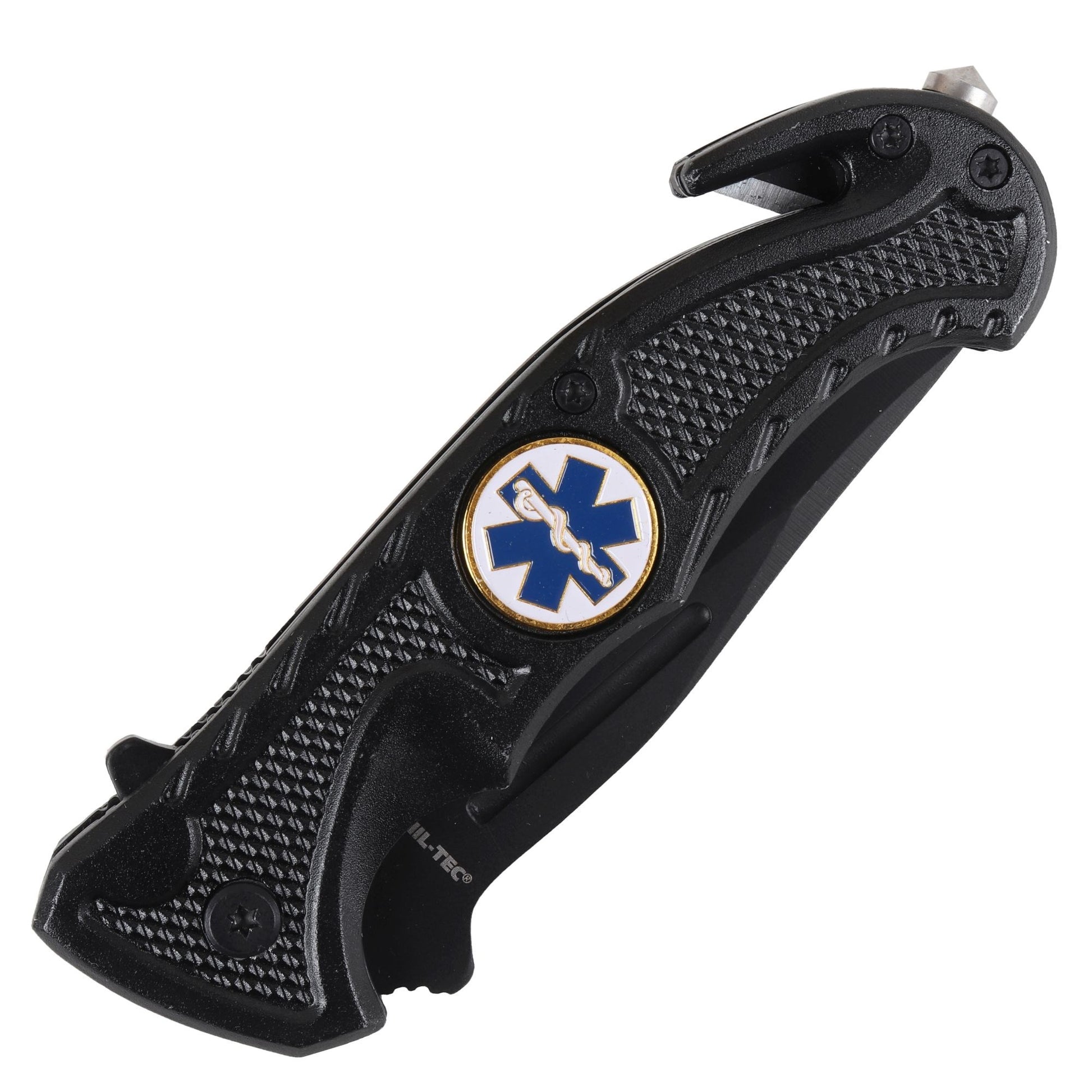 Cuchillo plegable RESCUE EMS con clip y cortador de correas