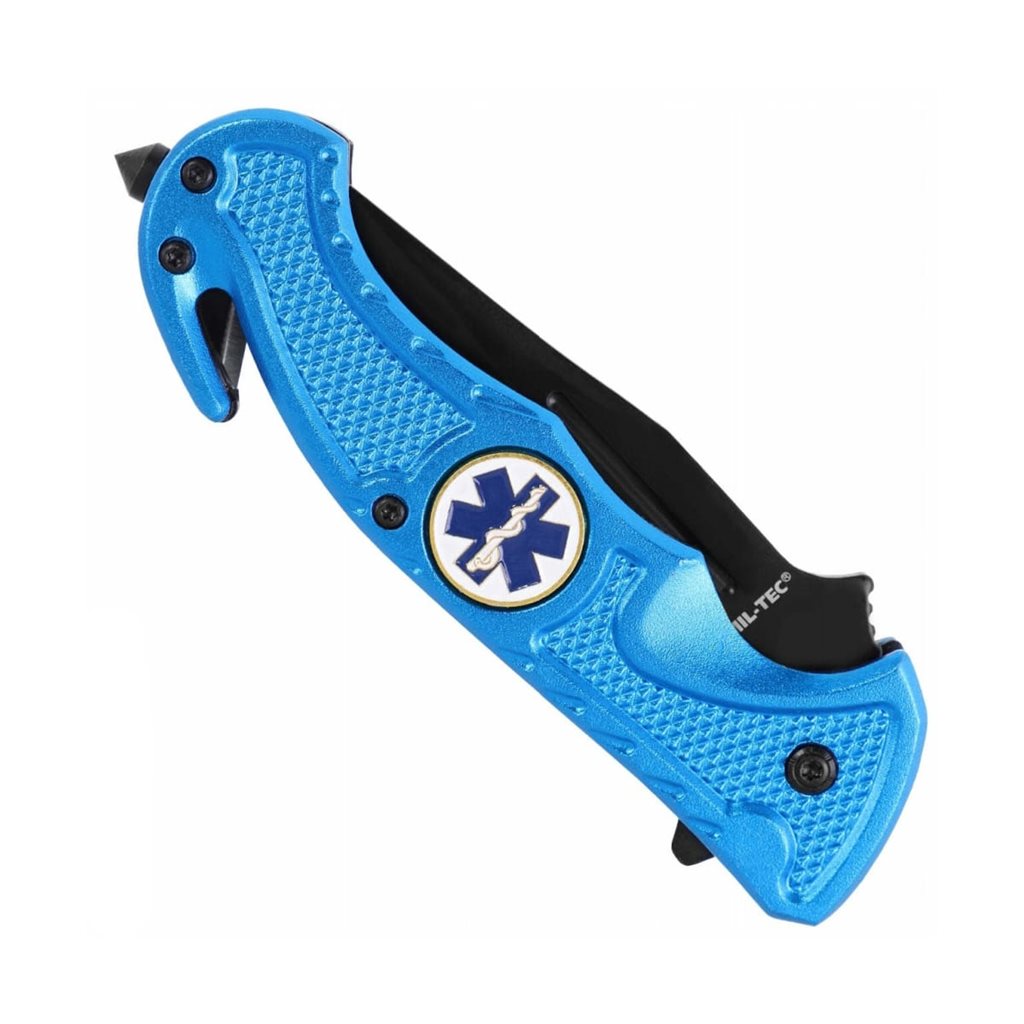 Cuchillo plegable RESCUE EMS con clip y cortador de correas