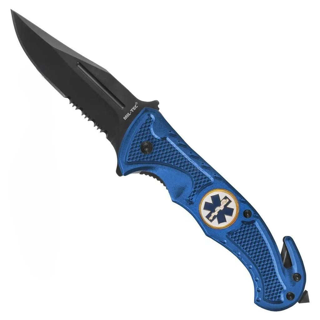 Cuchillo plegable RESCUE EMS con clip y cortador de correas