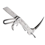 Navaja marinera plegable plateada de acero inoxidable con punzón, abrebotellas y hoja ancha
