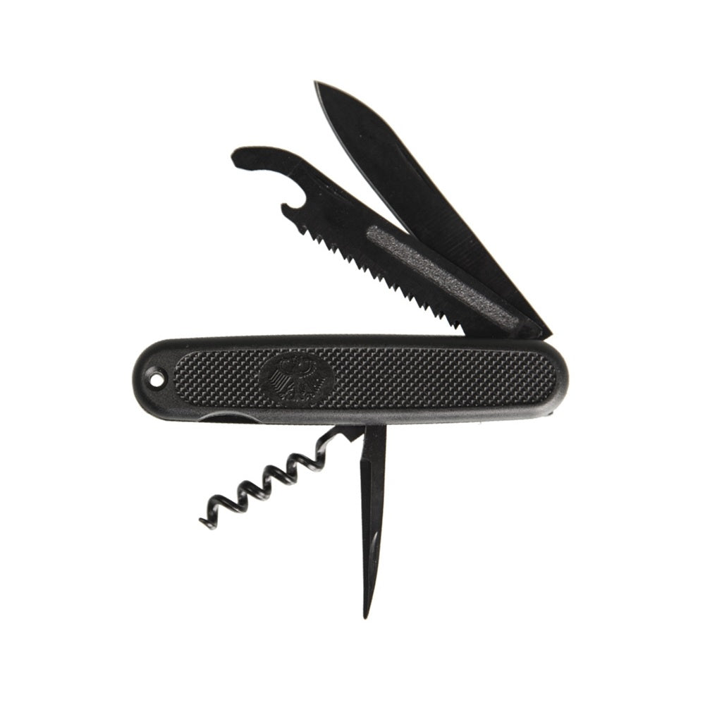 Navaja plegable negra BW multifunción con águila, hoja 8 cm y herramientas integradas