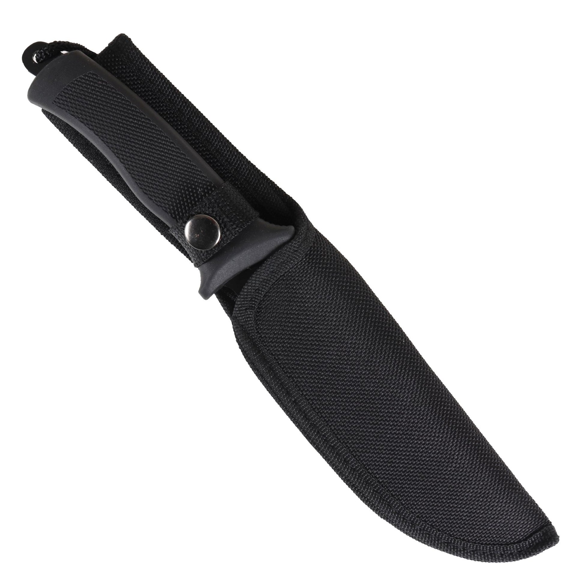 Cuchillo táctico negro con hoja ennegrecida y funda CORDURA