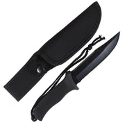 Cuchillo táctico negro con hoja ennegrecida y funda CORDURA