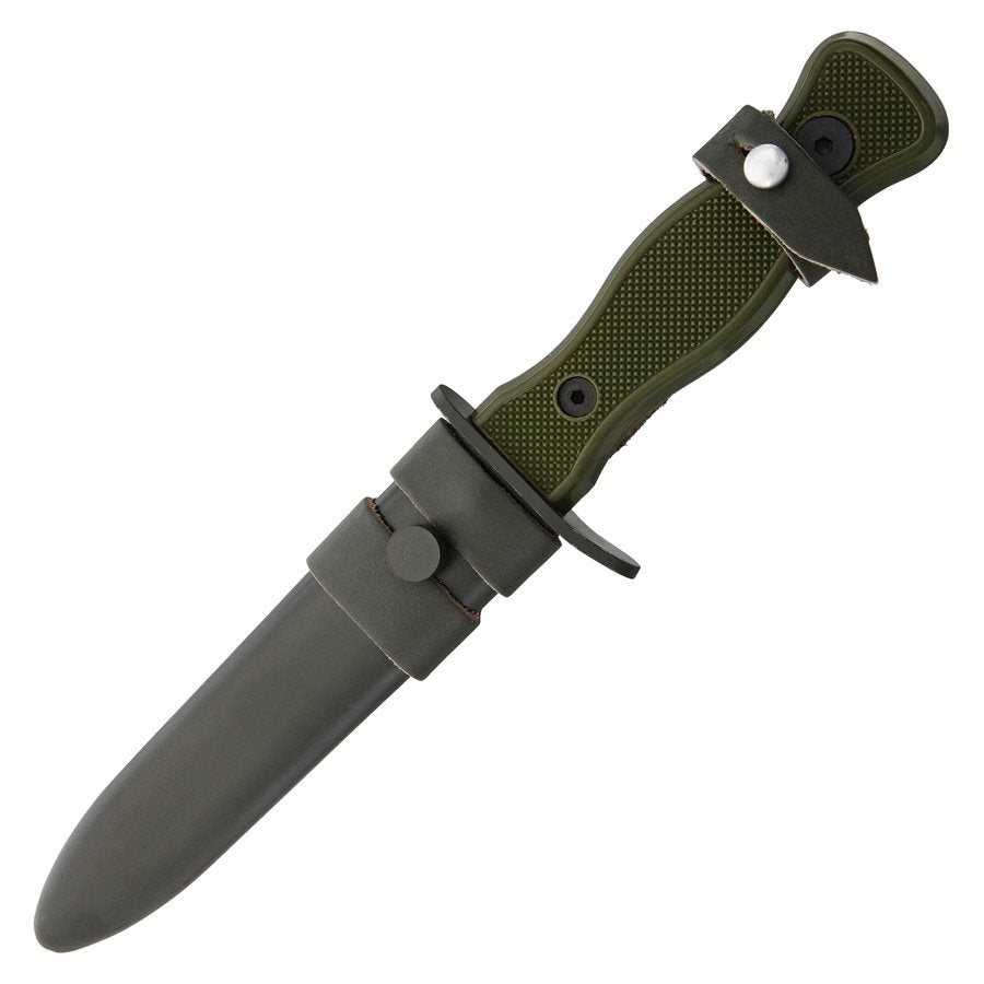 Cuchillo de combate BW verde Mil-Tec con funda metálica y colgador de cuero, hoja 14 cm